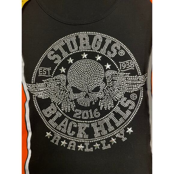 Biker Clothing 2016 Sturgis Black Hills 76th Anniversary Skull Rhinestone Shirt - Picture 3 of 7